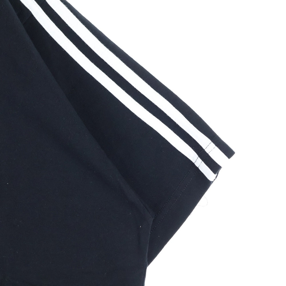 BALENCIAGA(バレンシアガ) ×adidas アディダス トレフォイル ロゴプリント 3ストライプ ライン 半袖Tシャツ カットソー ブラック 739101