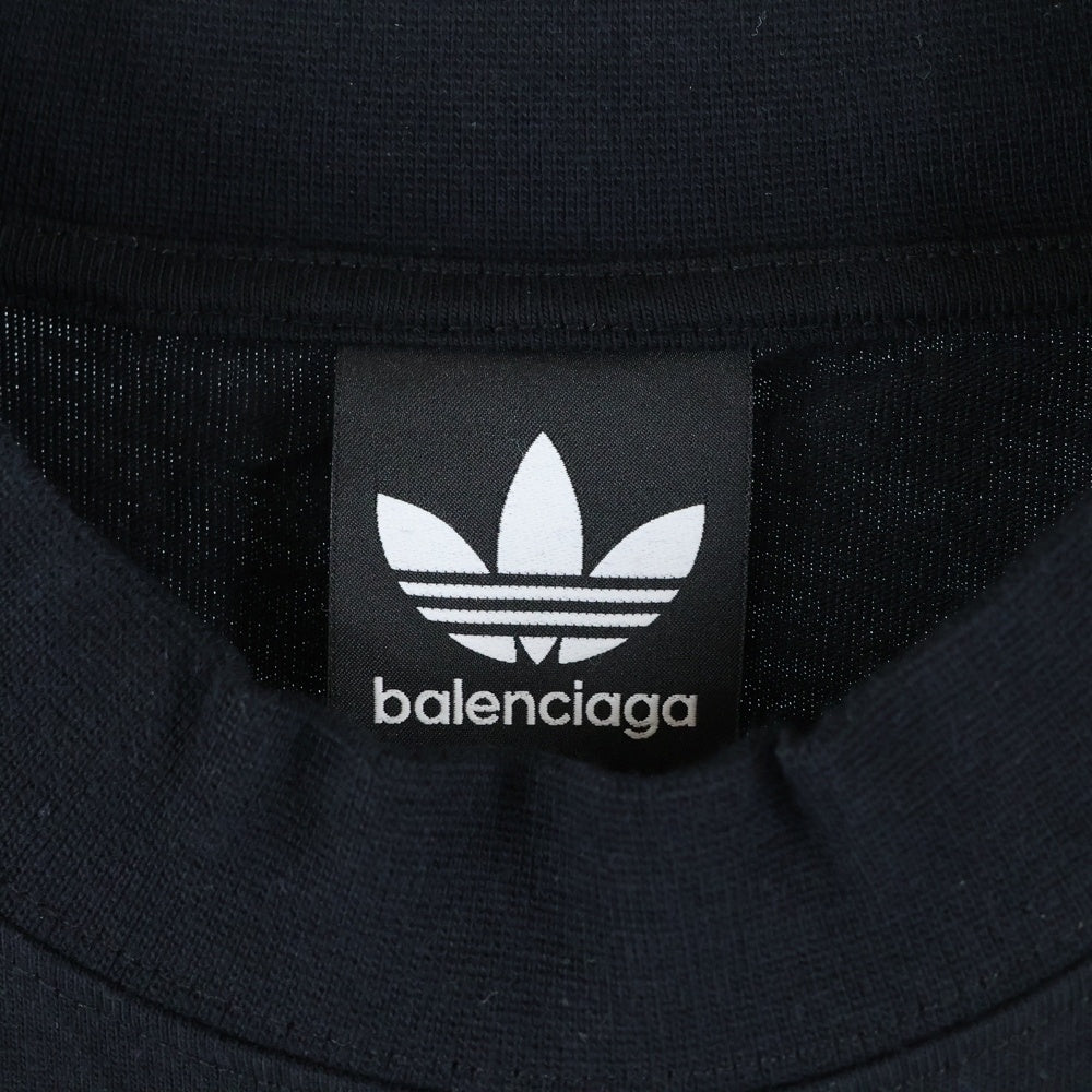 BALENCIAGA(バレンシアガ) ×adidas アディダス トレフォイル ロゴプリント 3ストライプ ライン 半袖Tシャツ カットソー ブラック 739101