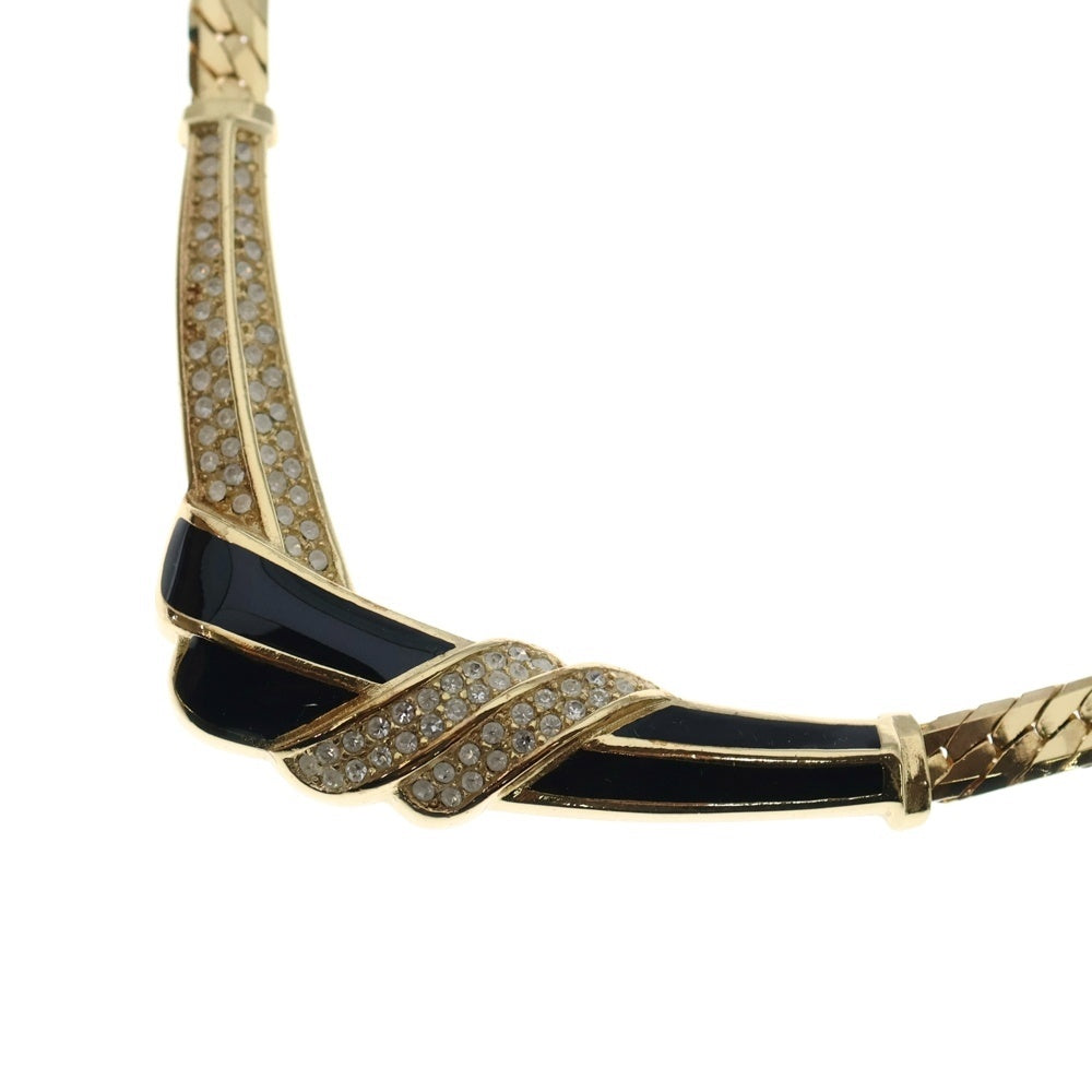 Christian Dior(クリスチャンディオール) ラインストーン ネックレス ペンダント チェーン ゴールド GP