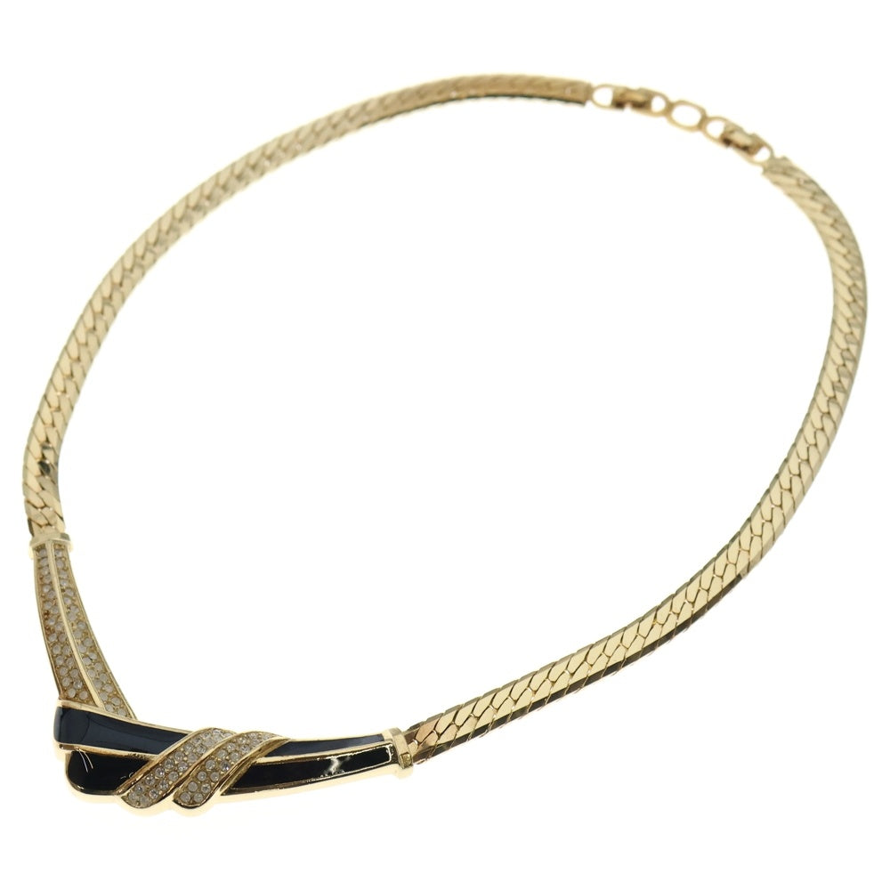 Christian Dior(クリスチャンディオール) ラインストーン ネックレス ペンダント チェーン ゴールド GP