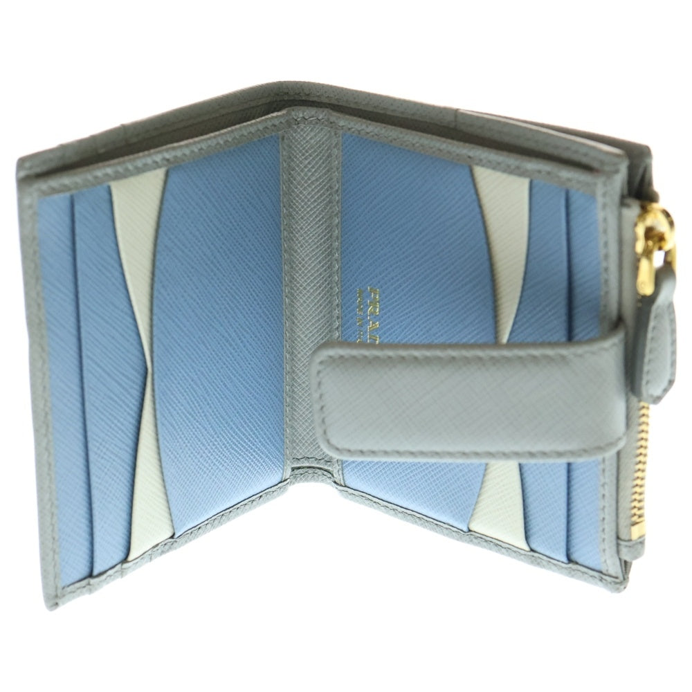 PRADA(プラダ) サフィアーノ ファスナー付レザーコンパクトウォレット 二つ折り財布 グレー 1ML047