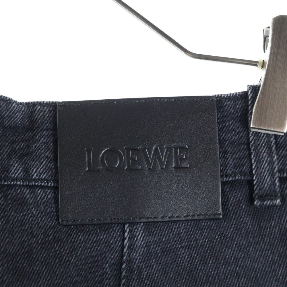 LOEWE(ロエベ) ×Suna Fujita スナフジタ ウォッシュ加工 ロールアップ レザーパッチ ワイドストレート デニムパンツ ジーンズ ブラック H526Y11X74