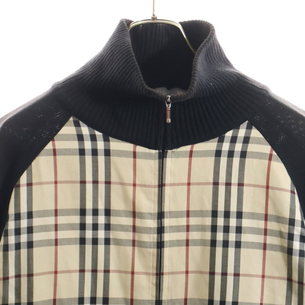 BURBERRY BLACK LABEL(バーバリー ブラックレーベル) ノバチェック柄 切り替え ドライバーズ ジップアップ ニット ジャケット ベージュ/ブラック BMT52-950