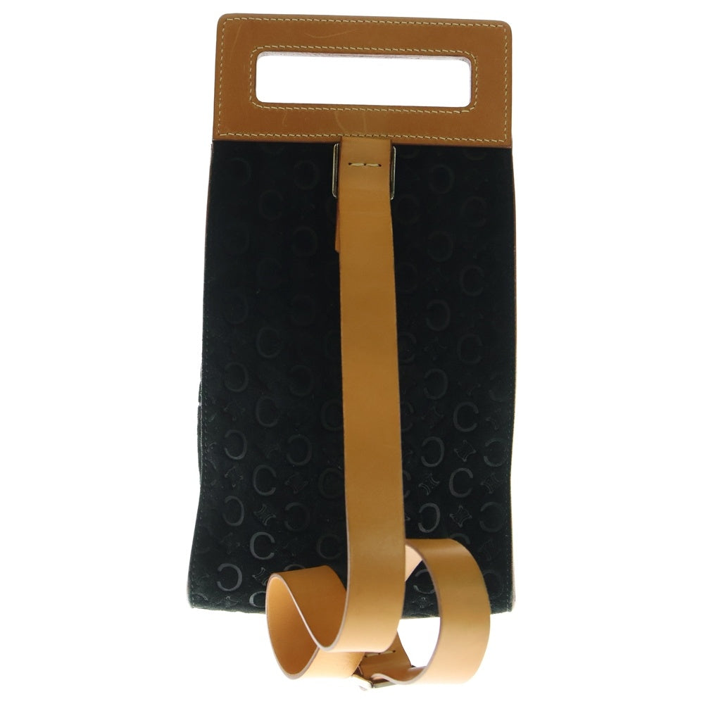 CELINE(セリーヌ) Cマカダム クロスボディバッグ ウエストバッグ ブラック×ブラウン スエード×レザー シルバー金具