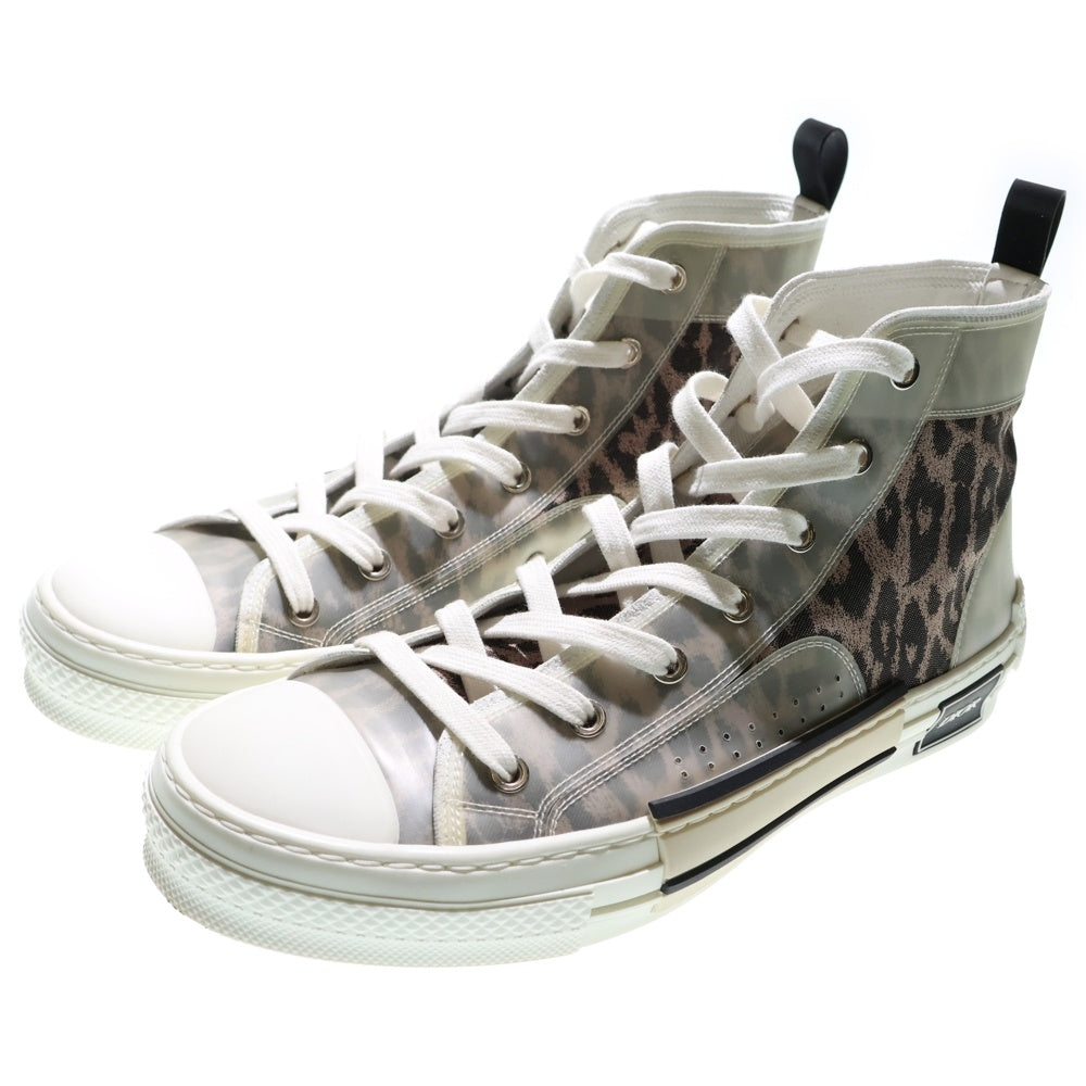 DIOR(ディオール) 19AW レオパード柄 キャンバス ラバー レースアップ ハイカットシューズ スニーカー ホワイト/ベージュ 19HDC