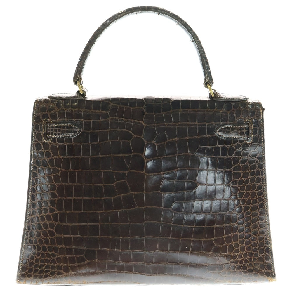 HERMES(エルメス) ケリー28 ハンドバッグ ブラウン系 クロコ ゴールド金具