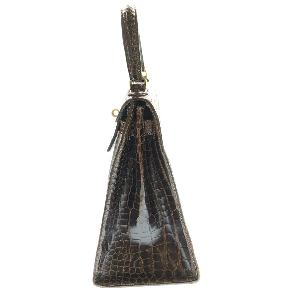 HERMES(エルメス) ケリー28 ハンドバッグ ブラウン系 クロコ ゴールド金具