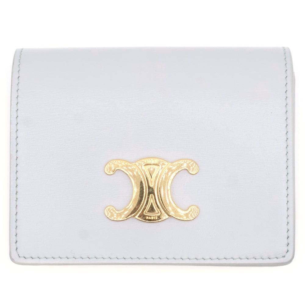 CELINE(セリーヌ) トリオンフ コンパクトウォレット二つ折り財布 コインケース ライトグレー レザー ゴールド金具