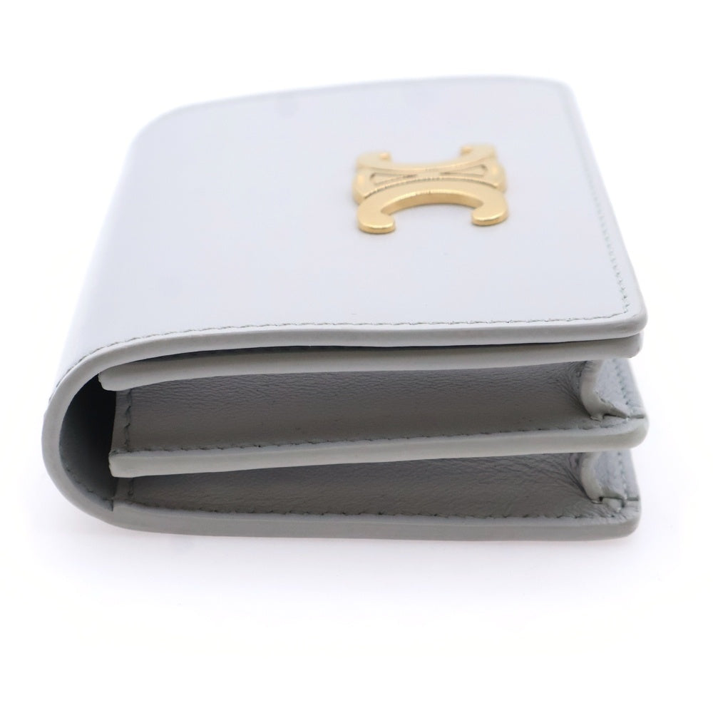 CELINE(セリーヌ) トリオンフ コンパクトウォレット二つ折り財布 コインケース ライトグレー レザー ゴールド金具