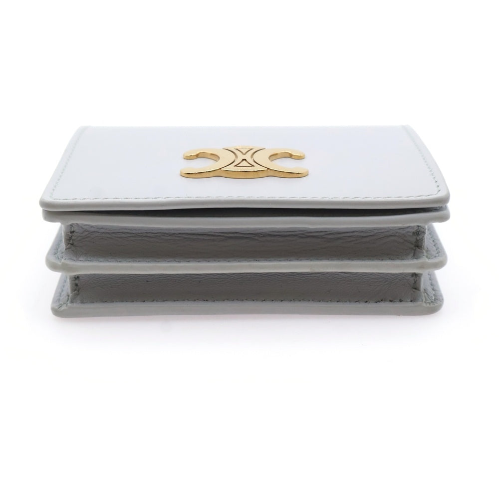 CELINE(セリーヌ) トリオンフ コンパクトウォレット二つ折り財布 コインケース ライトグレー レザー ゴールド金具