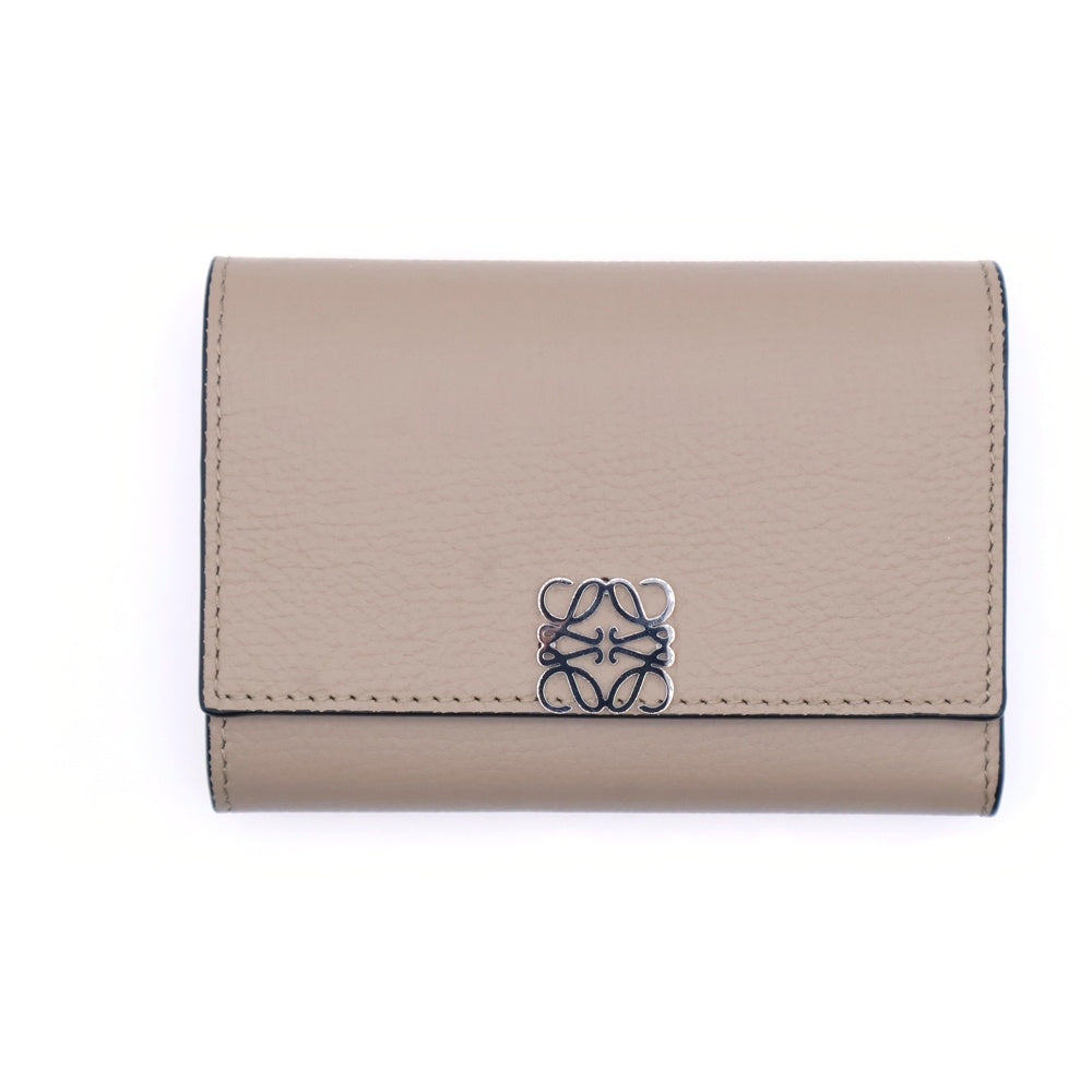 LOEWE(ロエベ) アナグラム トライフォールドウォレット コンパクトウォレット 三つ折り財布 ベージュ レザー シルバー金具