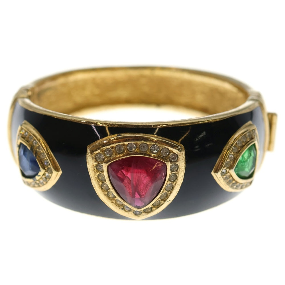 Christian Dior(クリスチャンディオール) ラインストーン バングル ブレスレット ゴールド×ブラック