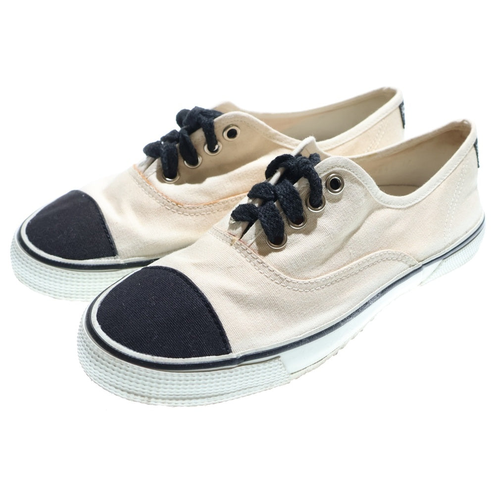 CHANEL(シャネル) ヒールロゴ キャンバス レースアップ ローカットシューズ スニーカー ベージュ/ブラック レディース