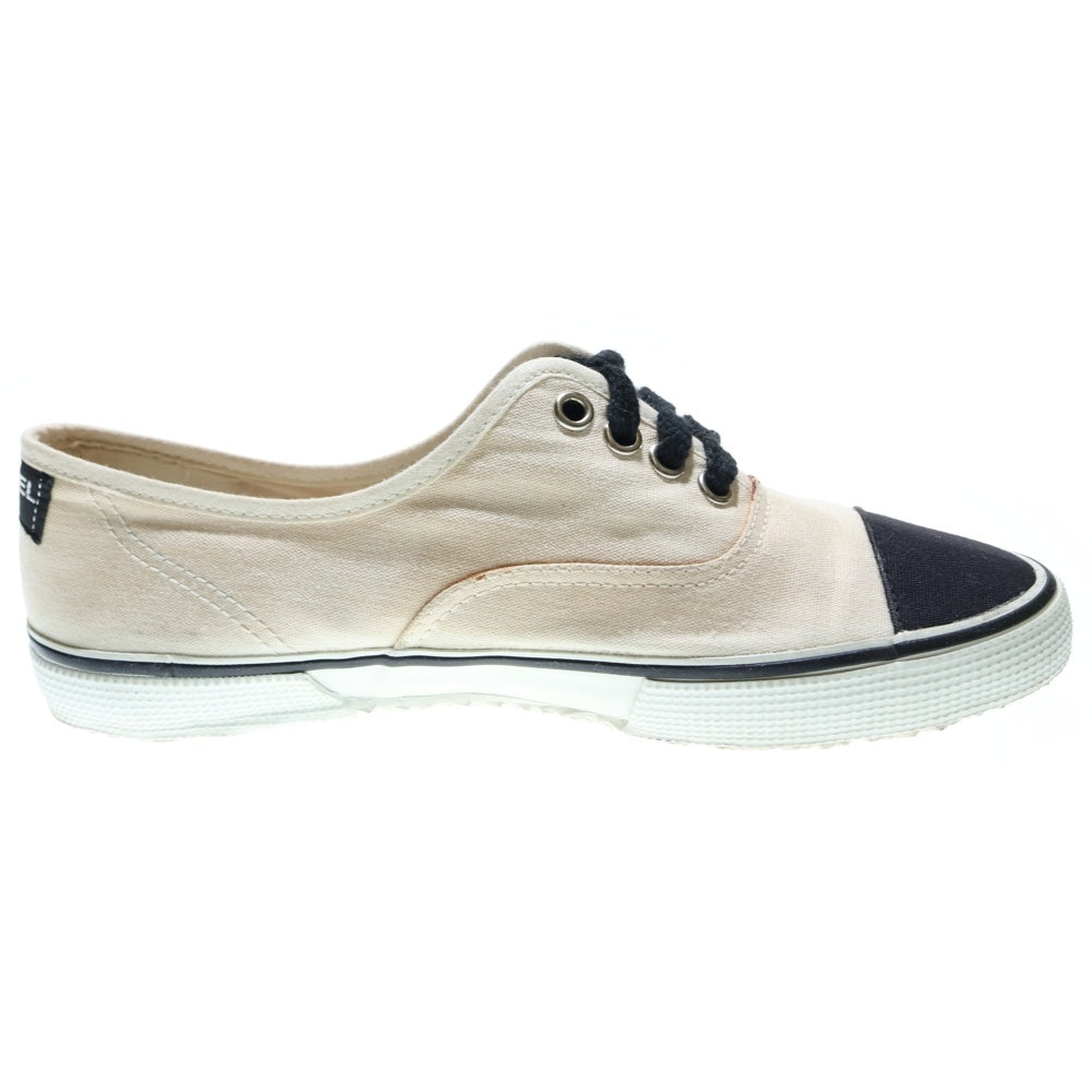 CHANEL(シャネル) ヒールロゴ キャンバス レースアップ ローカットシューズ スニーカー ベージュ/ブラック レディース