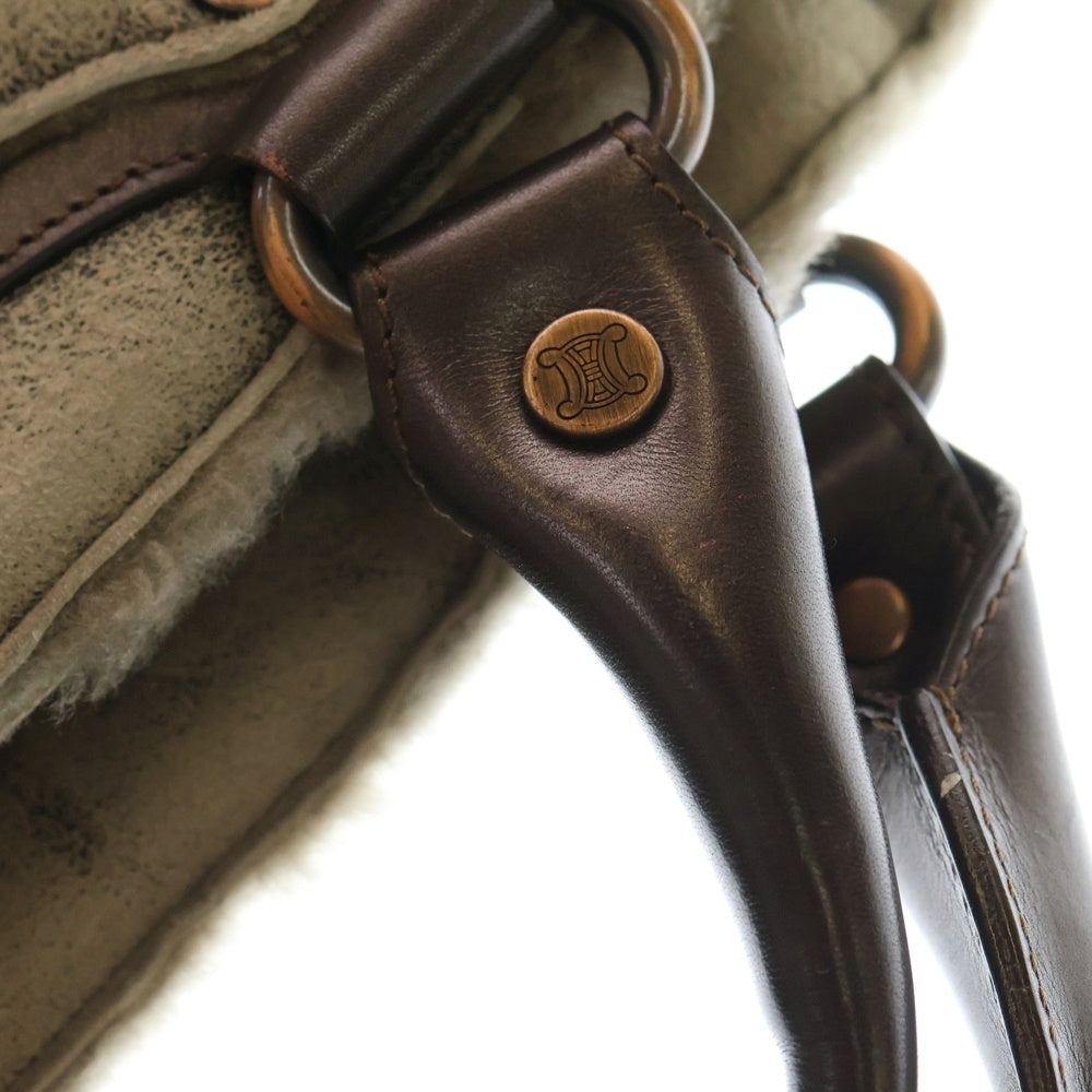 CELINE(セリーヌ) ブギーバッグ ハンドバッグ ブラウン×ベージュ スエード×レザー ムートン ブラウン金具