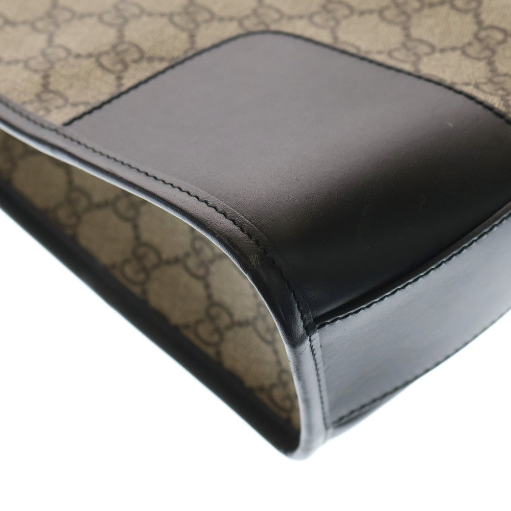 GUCCI(グッチ) GGスプリーム トートバッグ ハンドバッグ ベージュ×ブラック レザー×PVC 387508 シルバー金具
