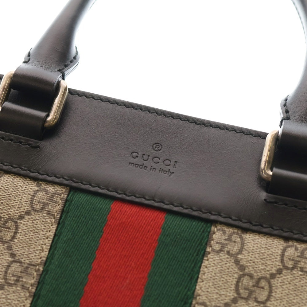 GUCCI(グッチ) GGスプリーム トートバッグ ハンドバッグ ベージュ×ブラック レザー×PVC 387508 シルバー金具