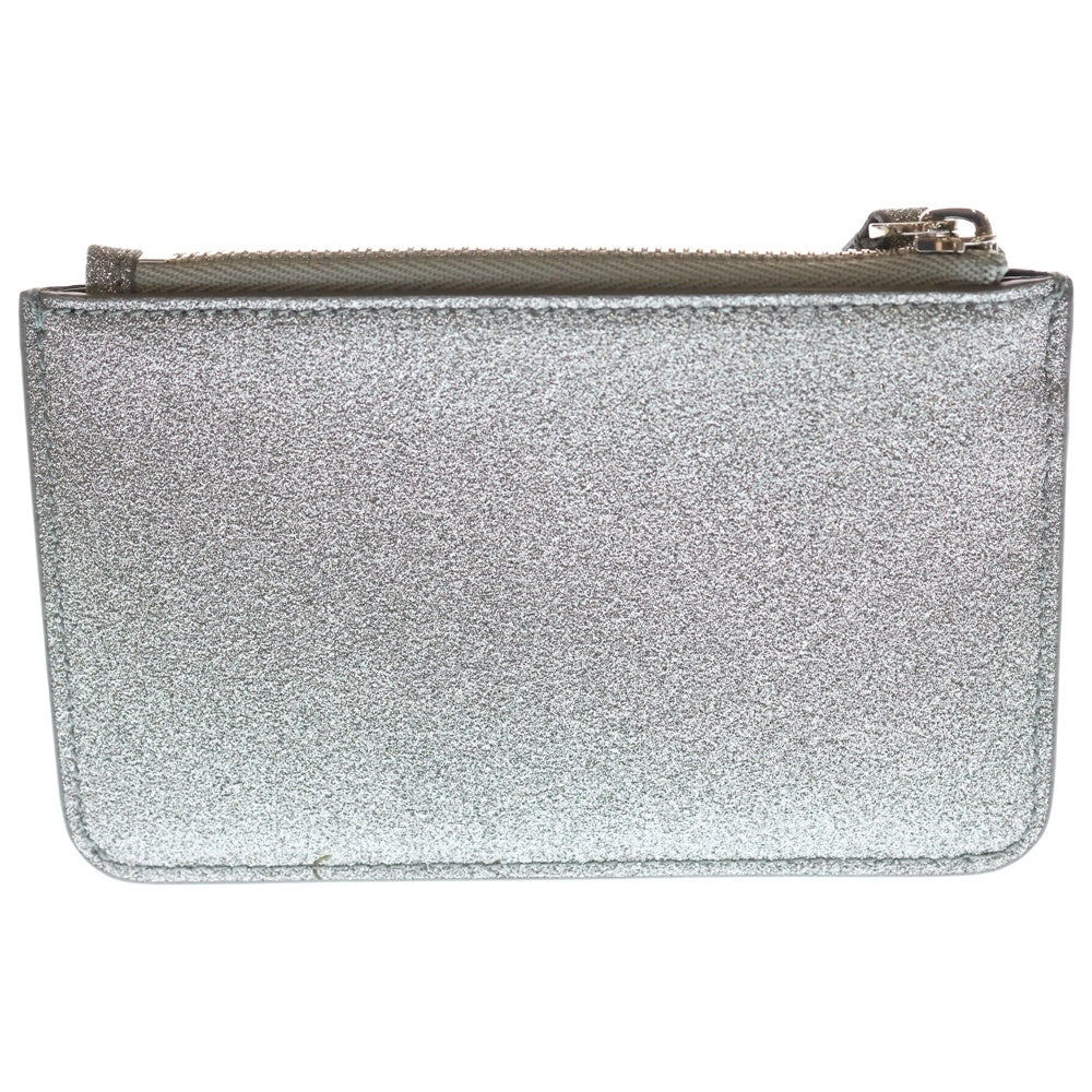 BALENCIAGA(バレンシアガ) ロゴ コインケース カードケース バッグチャーム グリッター シルバー レザー 581306 シルバー金具 レディース