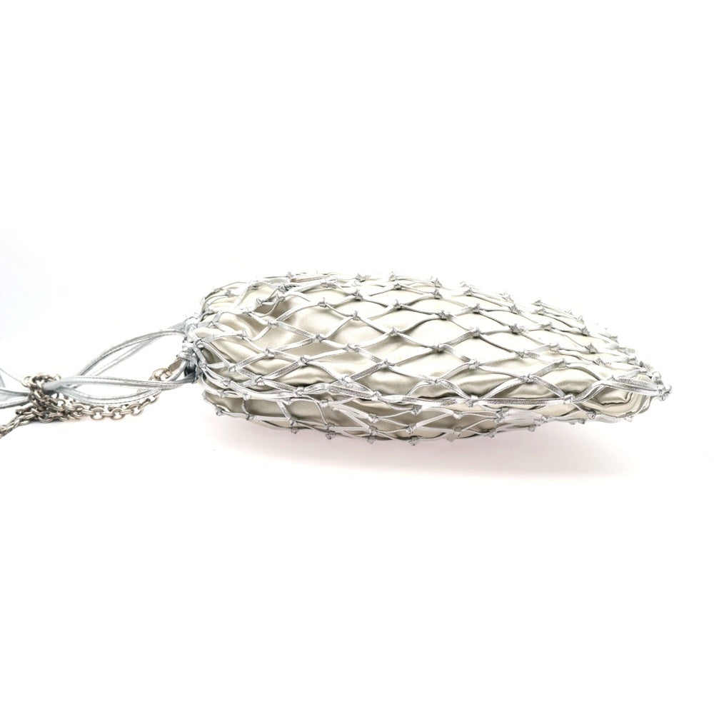 PRADA(プラダ) メッシュ ショルダーポーチ 巾着バッグ チェーンバッグ シルバー レザー 1BC075 シルバー金具