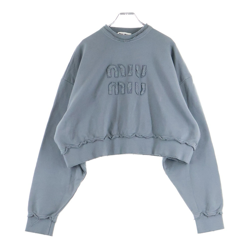 miumiu(ミュウミュウ) ダメージ加工ショート丈ロゴクルーネックスウェットトレーナー グレー MJL911 S231 137J