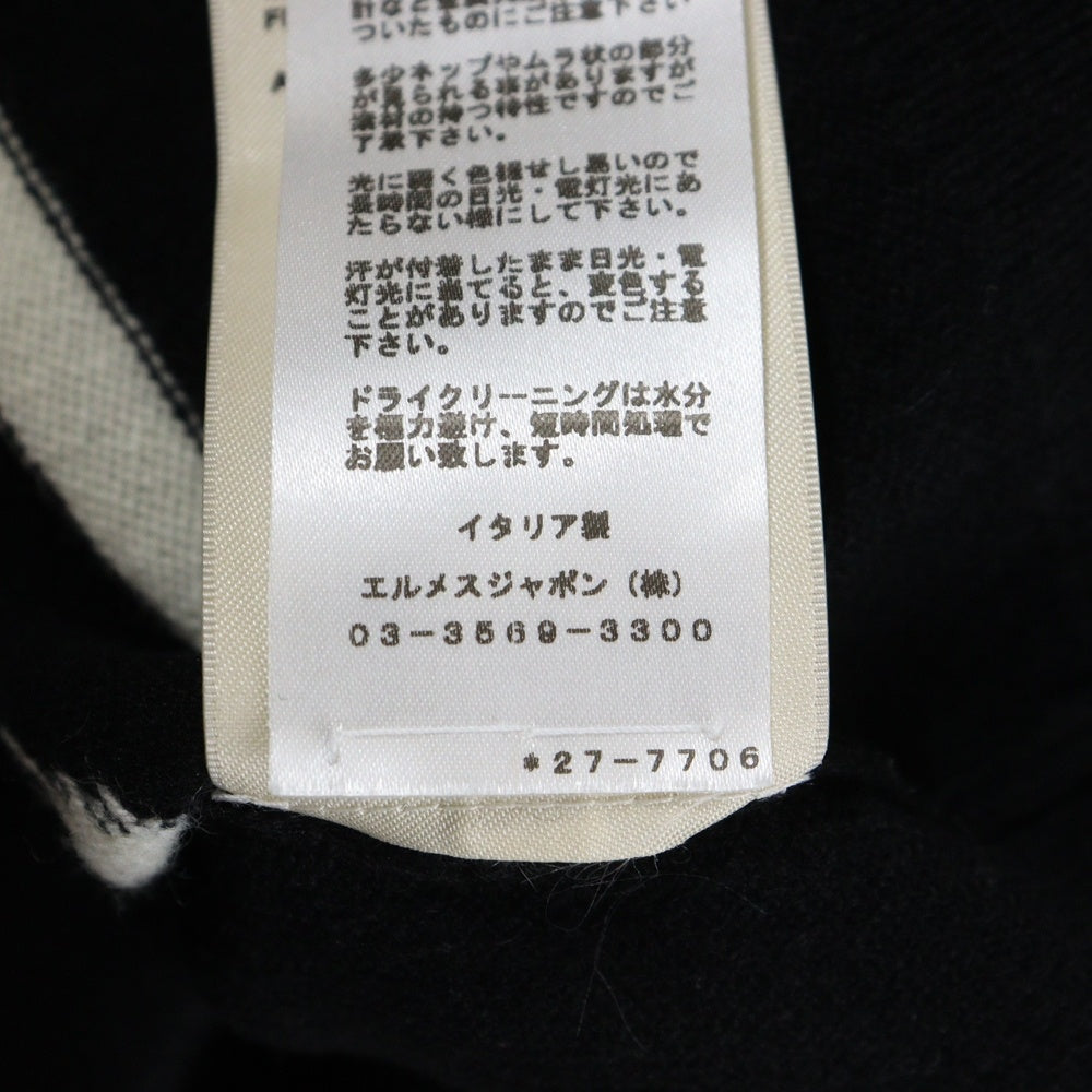 HERMES(エルメス) La Promenade du Matin 朝の散歩 クルーネックカシミヤ半袖ニットセーター ブラック/ホワイト 27-7706