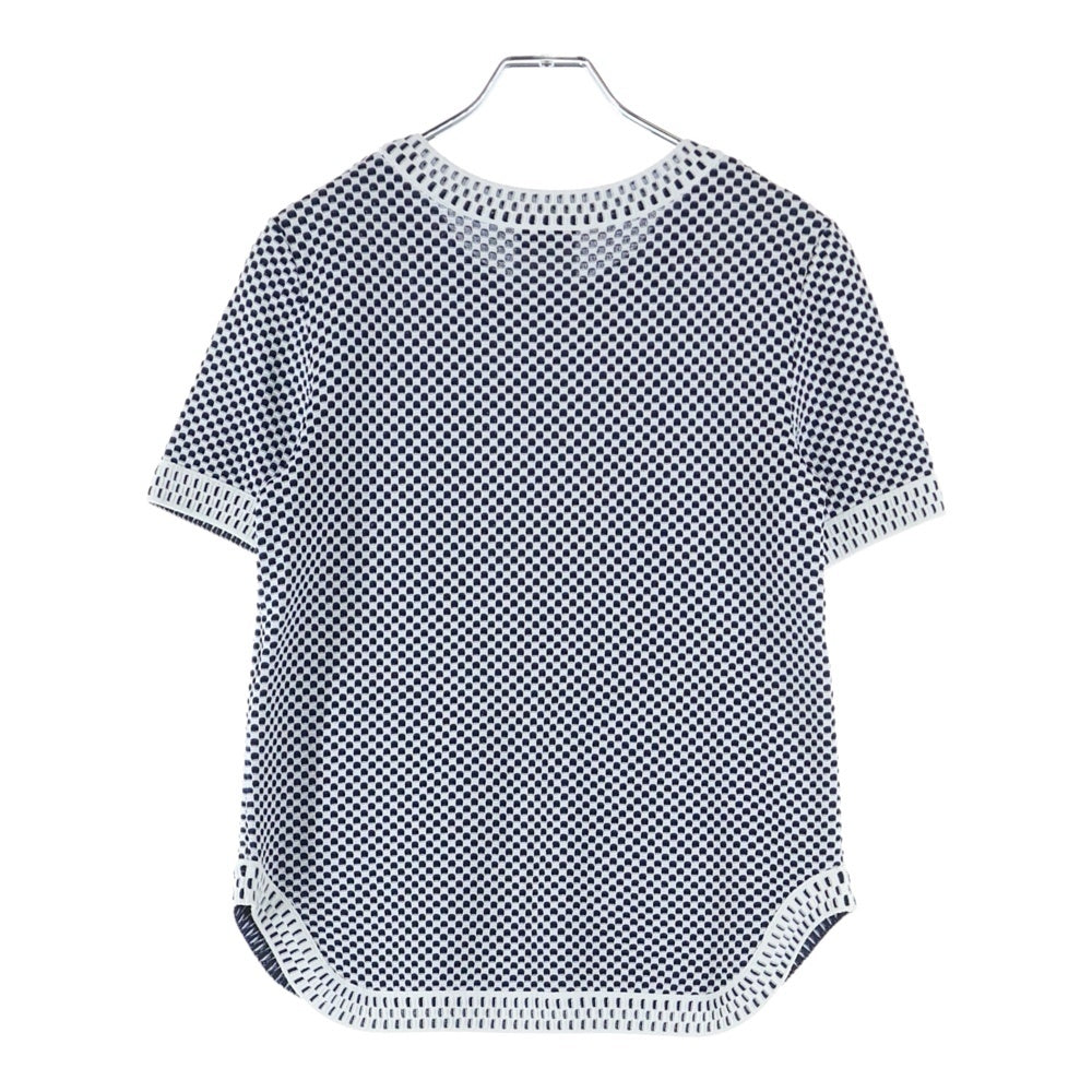 CHANEL(シャネル) ココマークロゴプレート ビスコース レーヨンニット ワッフル生地 クルーネック 半袖ニット カットソー ホワイト/ネイビー レディース P47955K06124