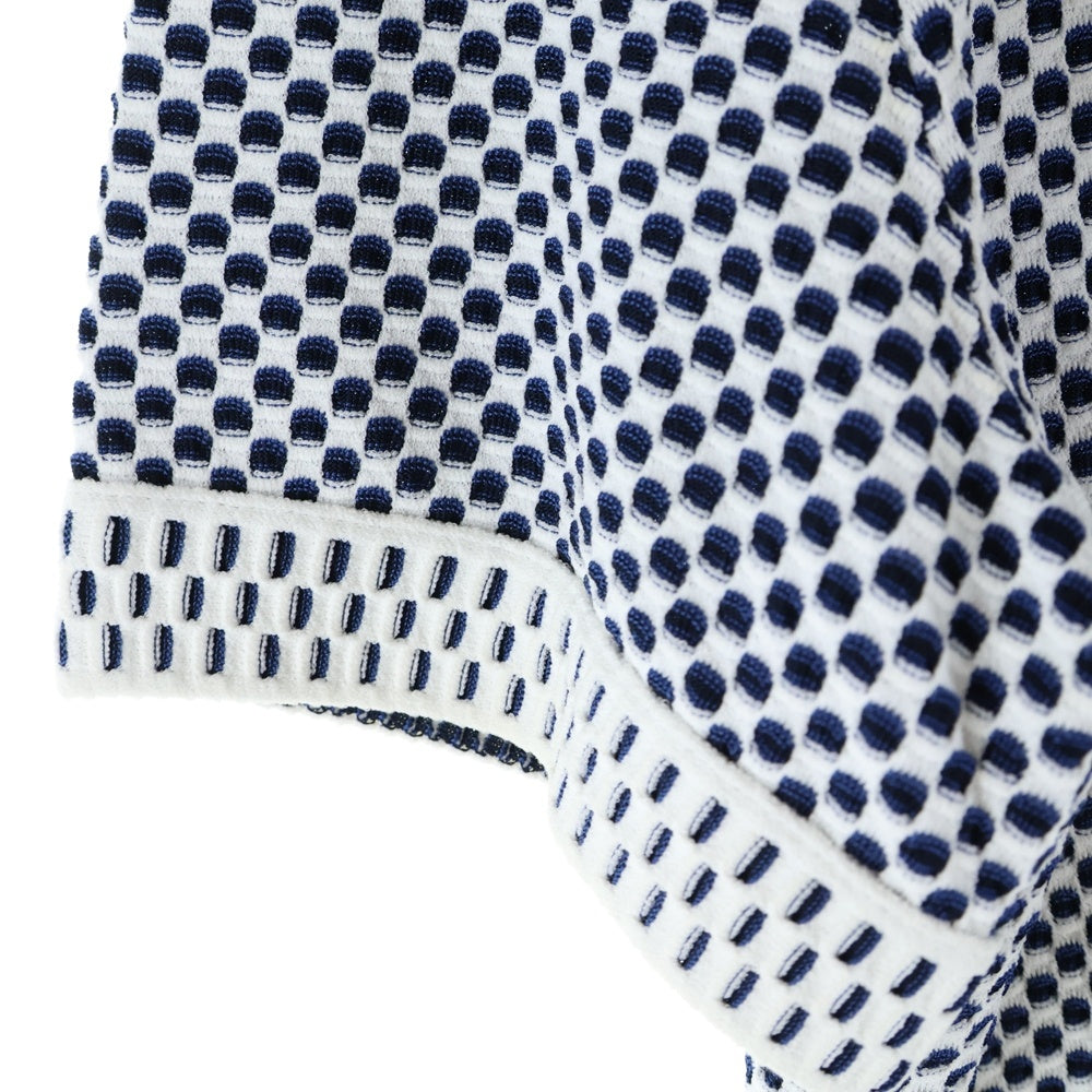 CHANEL(シャネル) ココマークロゴプレート ビスコース レーヨンニット ワッフル生地 クルーネック 半袖ニット カットソー ホワイト/ネイビー レディース P47955K06124