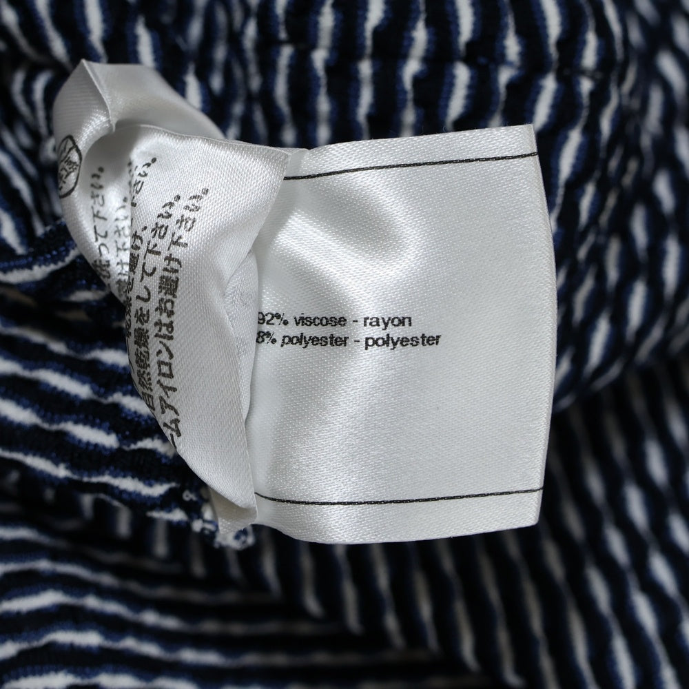 CHANEL(シャネル) ココマークロゴプレート ビスコース レーヨンニット ワッフル生地 クルーネック 半袖ニット カットソー ホワイト/ネイビー レディース P47955K06124