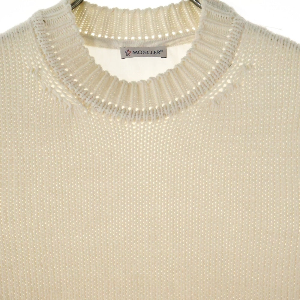 MONCLER(モンクレール) 21SS ワッペンロゴ ブロード切り替え コットン クルーネック プルオーバー 半袖ニット セーター ホワイト レディース G10939C76200 V9162