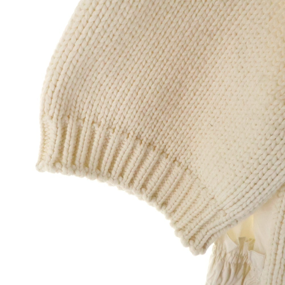 MONCLER(モンクレール) 21SS ワッペンロゴ ブロード切り替え コットン クルーネック プルオーバー 半袖ニット セーター ホワイト レディース G10939C76200 V9162