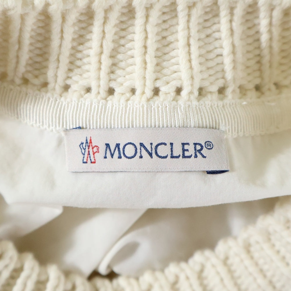 MONCLER(モンクレール) 21SS ワッペンロゴ ブロード切り替え コットン クルーネック プルオーバー 半袖ニット セーター ホワイト レディース G10939C76200 V9162