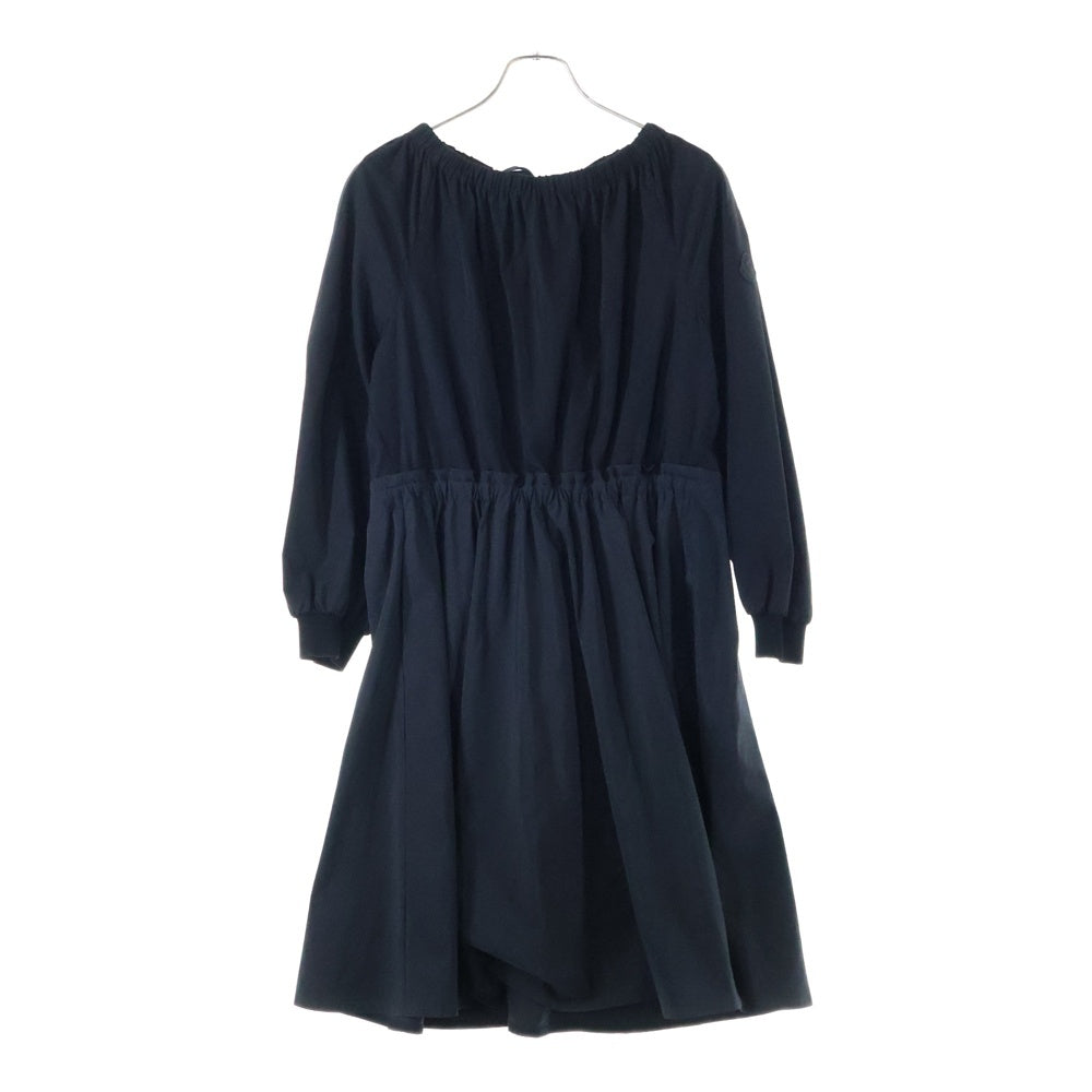 MONCLER(モンクレール) 22AW ABITO ワッペンロゴ ナイロン ギャザーデザイン ミディアム フレア ワンピース ブラック レディース H20932G00015 2699U