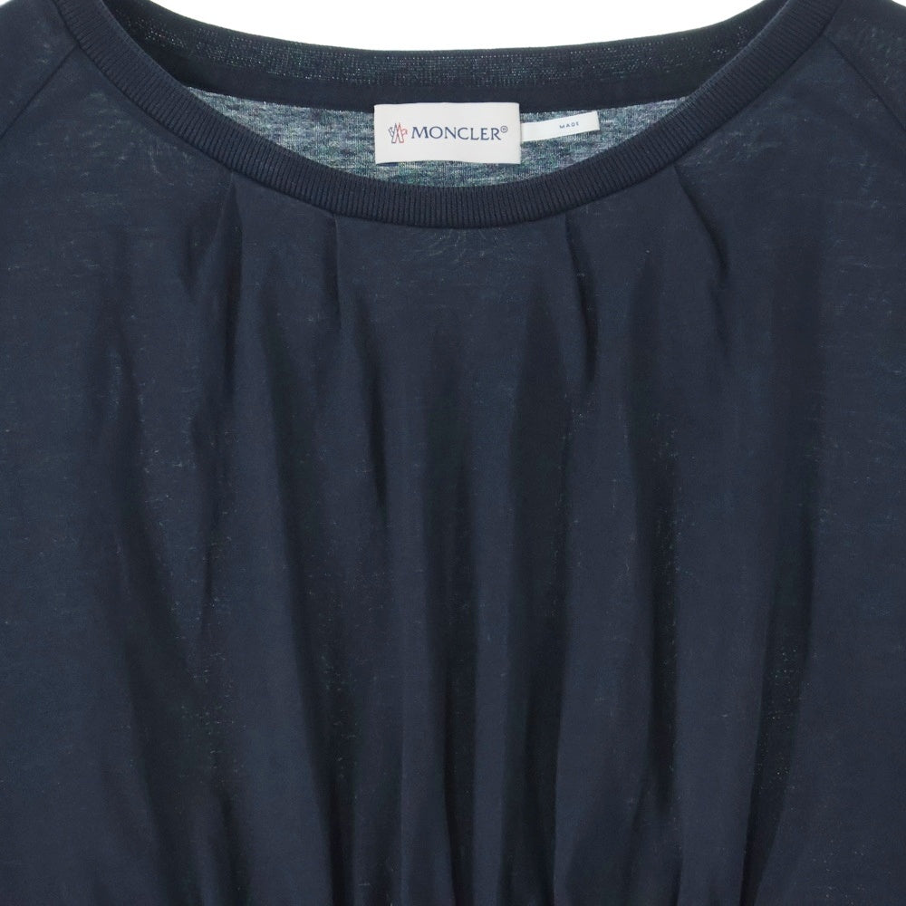 MONCLER(モンクレール) 18SS ABITO ナイロン切り替え ギャザーデザイン クルーネック 半袖 カットソー ワンピース ブラック レディース D10938560000 8390X