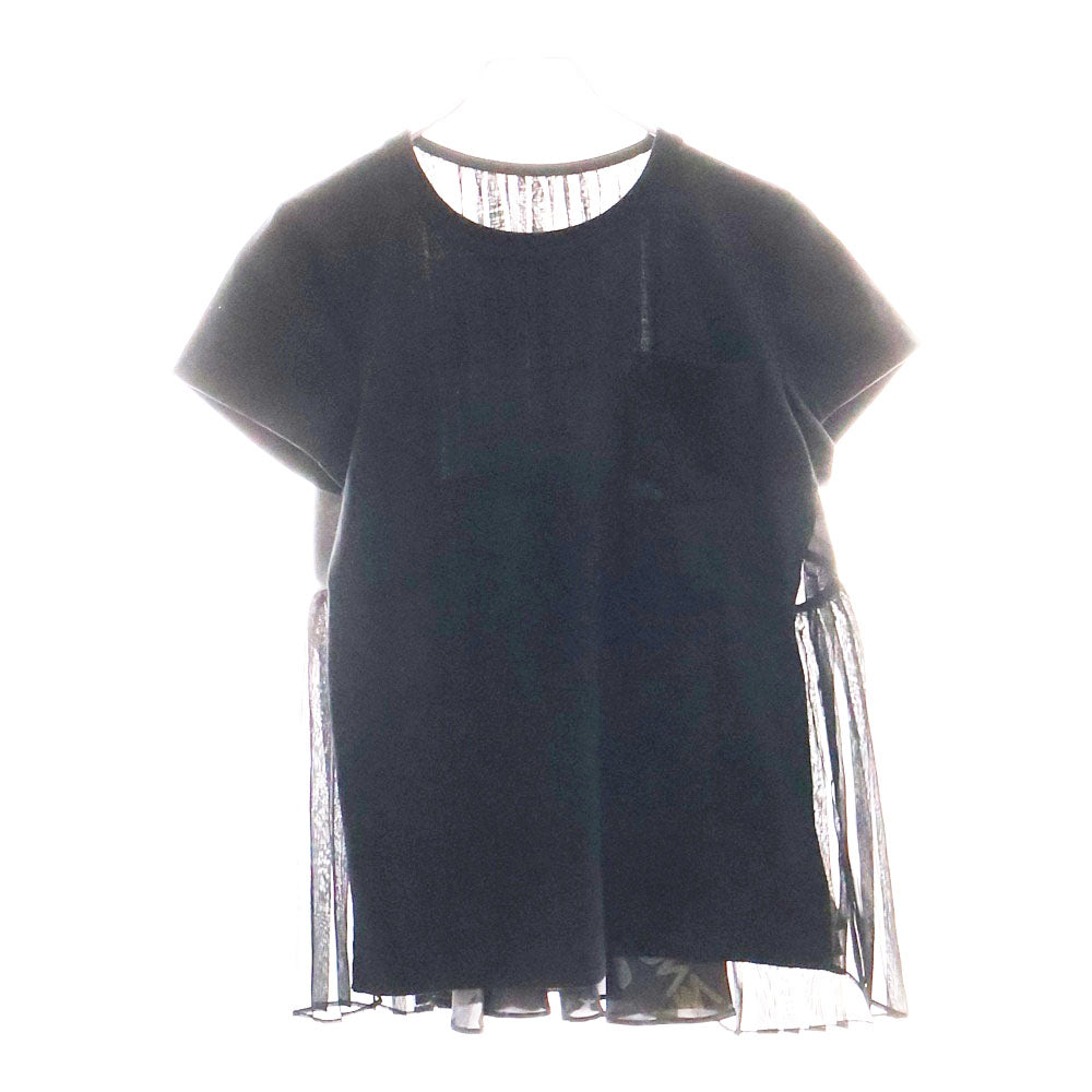 Sacai(サカイ) 23SS Eric Haze エリックヘイズ グラフィックプリント シアー切り替え クルーネック 半袖Tシャツ カットソー ブラック レディース 23-06466