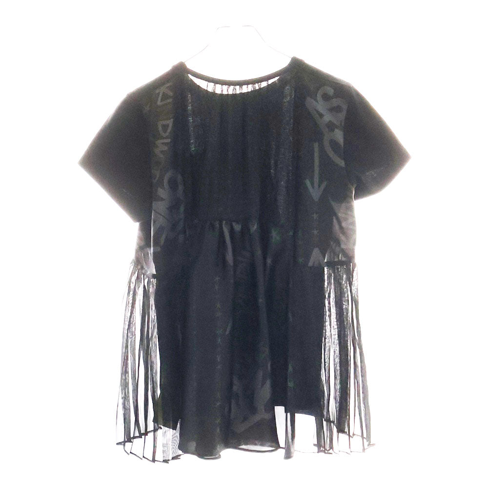 Sacai(サカイ) 23SS Eric Haze エリックヘイズ グラフィックプリント シアー切り替え クルーネック 半袖Tシャツ カットソー ブラック レディース 23-06466