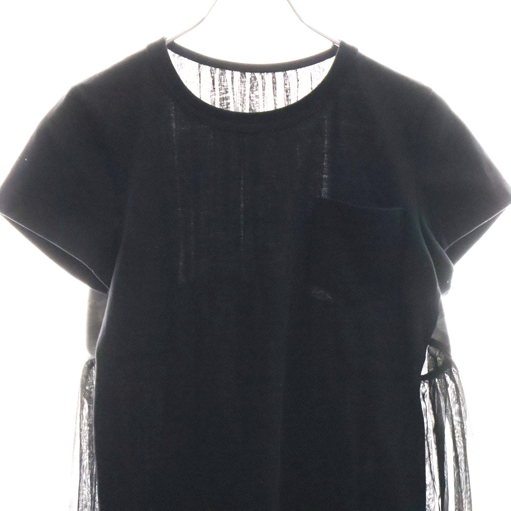 Sacai(サカイ) 23SS Eric Haze エリックヘイズ グラフィックプリント シアー切り替え クルーネック 半袖Tシャツ カットソー ブラック レディース 23-06466