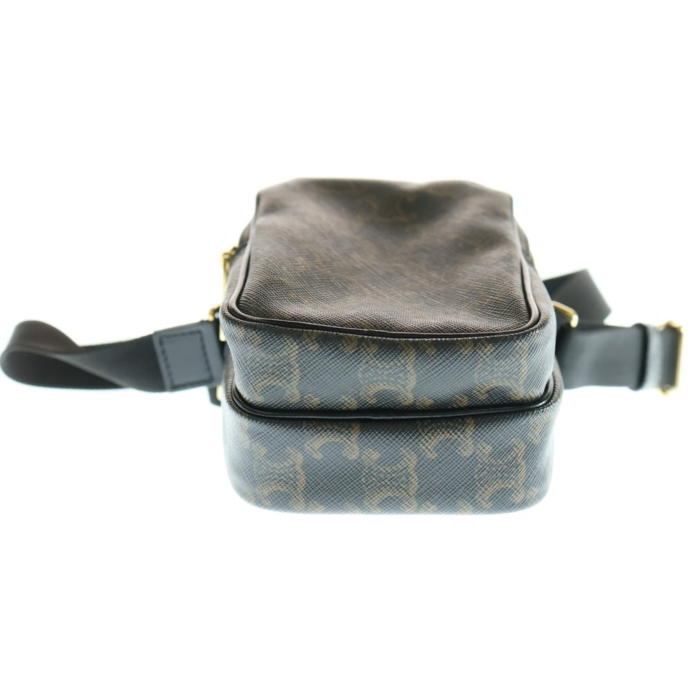 CELINE(セリーヌ) トリオンフ ミニポケット メッセンジャーバッグ ショルダーバッグ ミニバッグ ブラック×ブラウン ゴールド金具