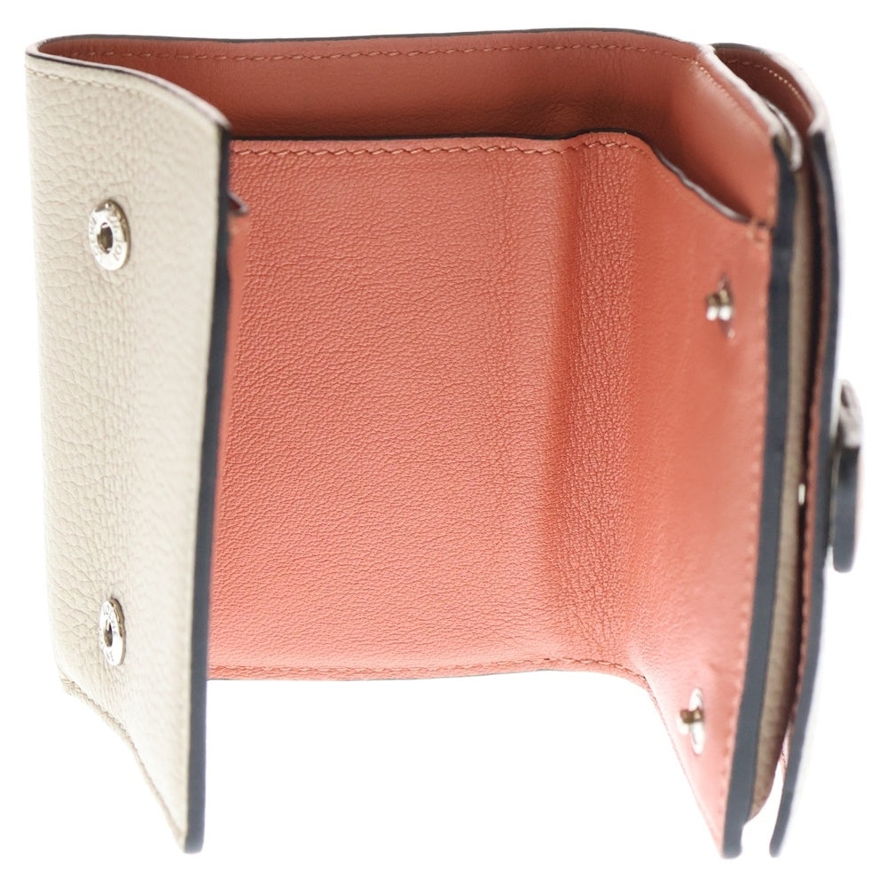 LOEWE(ロエベ) トライフォールド ウォレット コンパクトウォレット コインケース ベージュ×ブラウン レザー シルバー金具