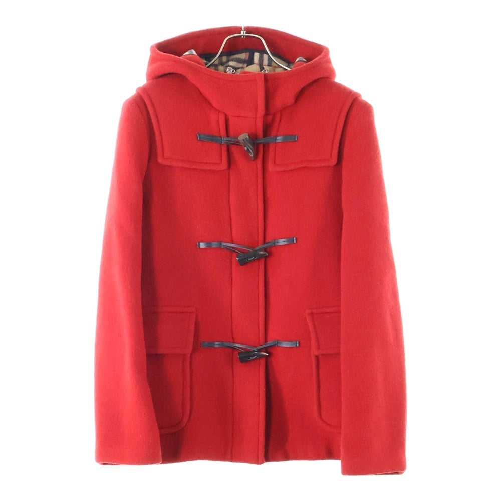 BURBERRY LONDON(バーバリーロンドン) 裏地ノバチェック総柄 ウール トグルボタン フーデッド ダッフルコート ジャケット レッド レディース