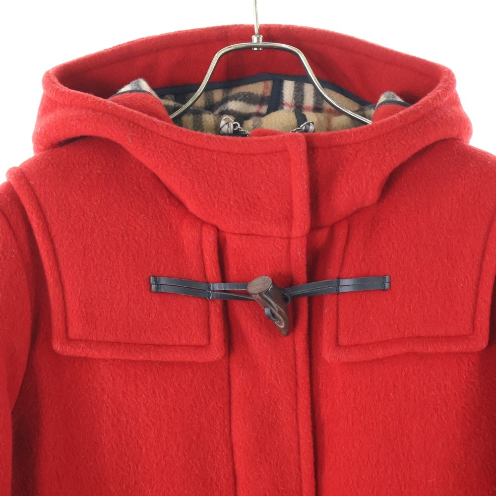 BURBERRY LONDON(バーバリーロンドン) 裏地ノバチェック総柄 ウール トグルボタン フーデッド ダッフルコート ジャケット レッド レディース