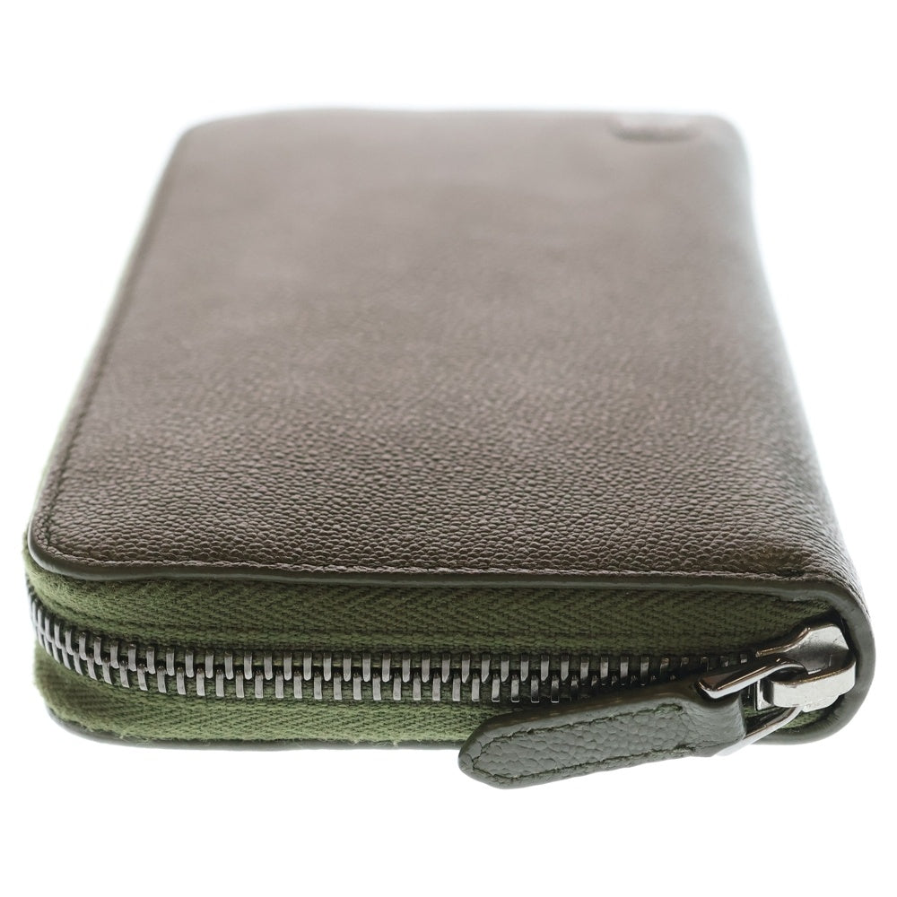 BVLGARI(ブルガリ) ブルガリブルガリ マン ラウンドファスナー ジップ ロングウォレット 長財布 シルバー金具 カーキ