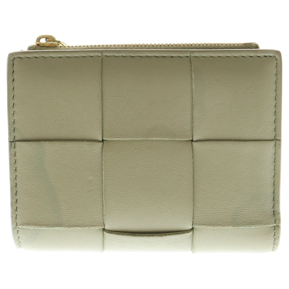 BOTTEGA VENETA(ボッテガヴェネタ) マキシイントレチャート カセット コンパクトウォレット 二つ折り財布 コインケース ライトグリーン レザー ゴールド金具