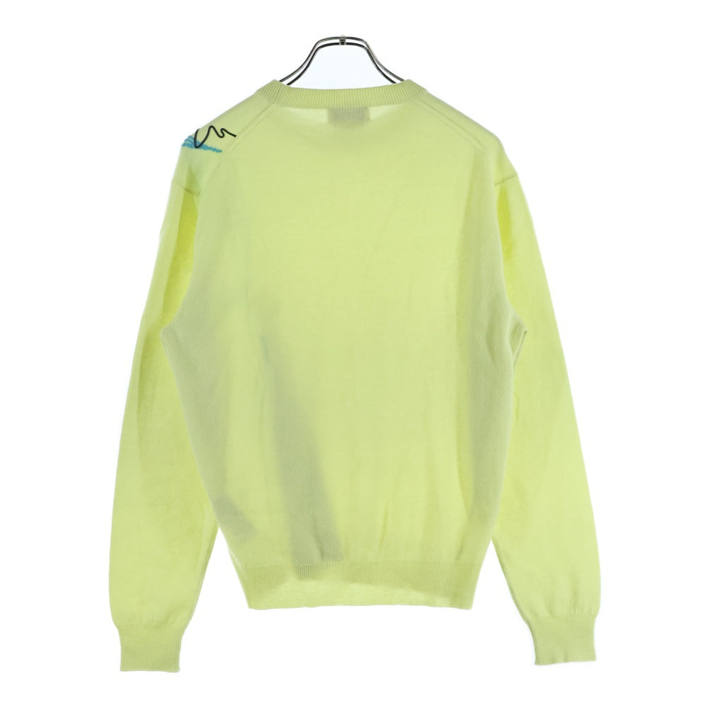 HERMES(エルメス) レザーコード刺繍 クルーネック プルオーバー 長袖ニット セーター ライトグリーン