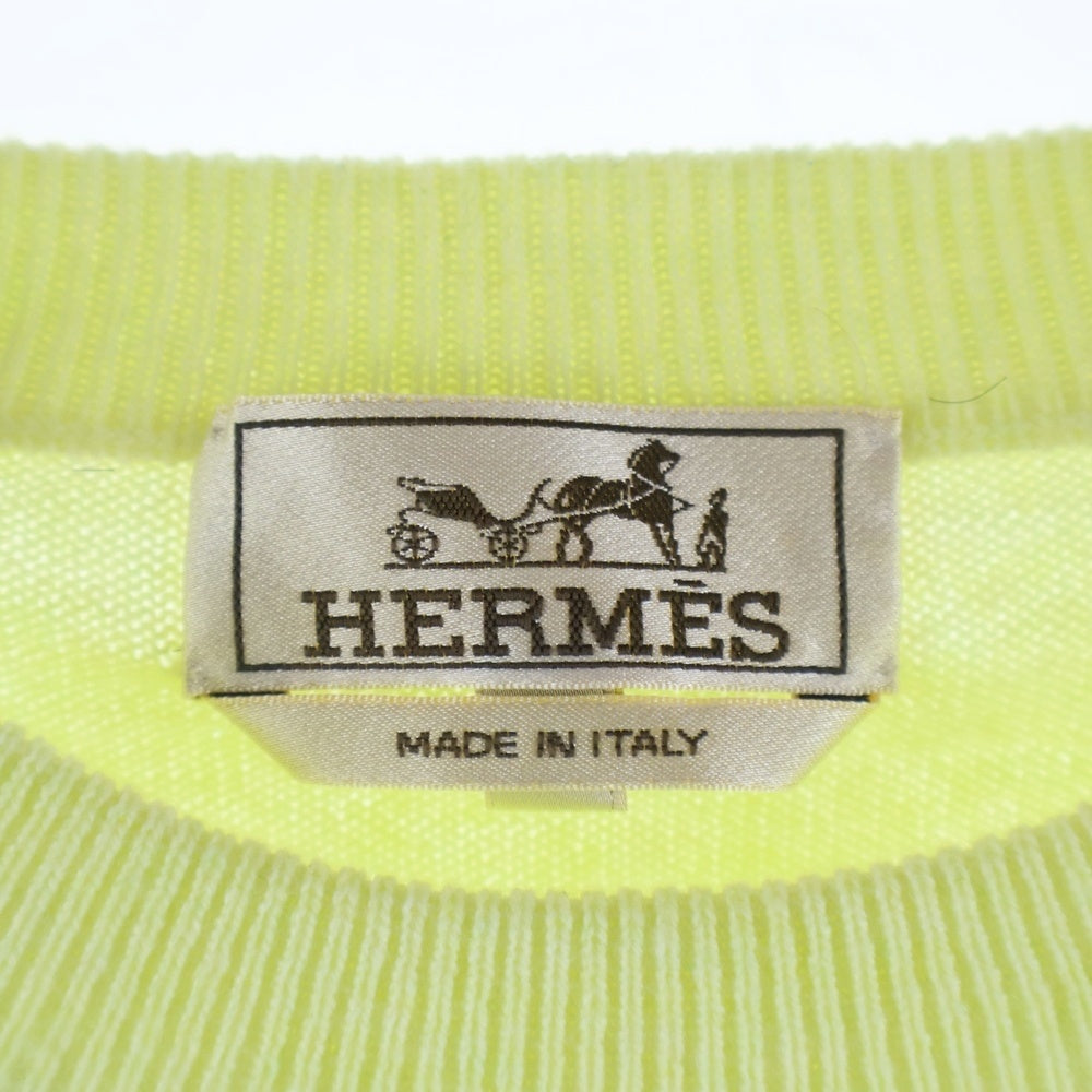 HERMES(エルメス) レザーコード刺繍 クルーネック プルオーバー 長袖ニット セーター ライトグリーン