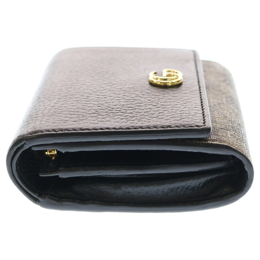 GUCCI(グッチ) GGマーモント 三つ折り財布 コンパクトウォレット コインケース ベージュ×ブラック PVC×レザー 598587 ゴールド金具