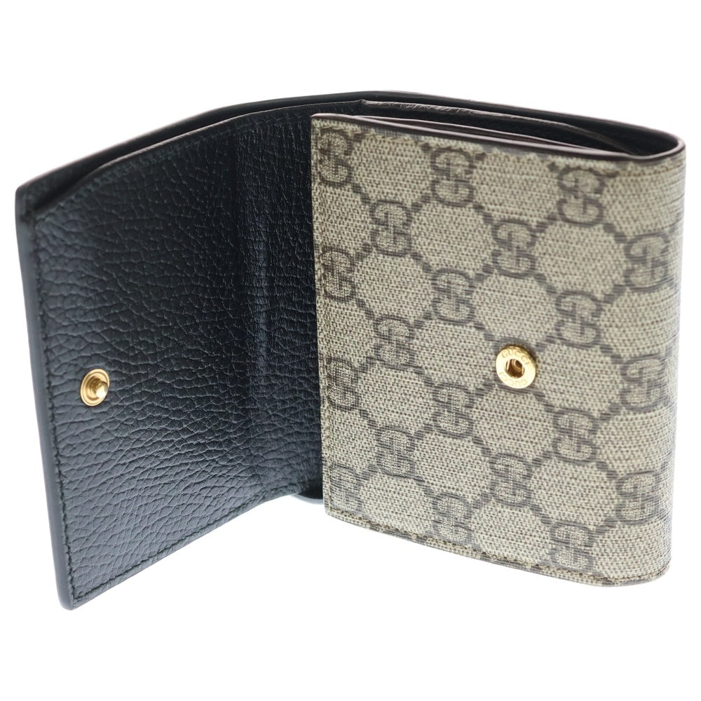 GUCCI(グッチ) GGマーモント 三つ折り財布 コンパクトウォレット コインケース ベージュ×ブラック PVC×レザー 598587 ゴールド金具