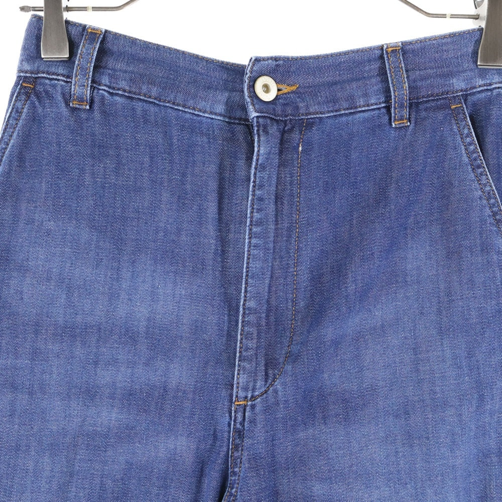 LOEWE(ロエベ) 24SS バルーントラウザーズ 裾ボタン ロゴレザーパッチ デニムパンツ ジーンズ インディゴブルー S359Y11XC2