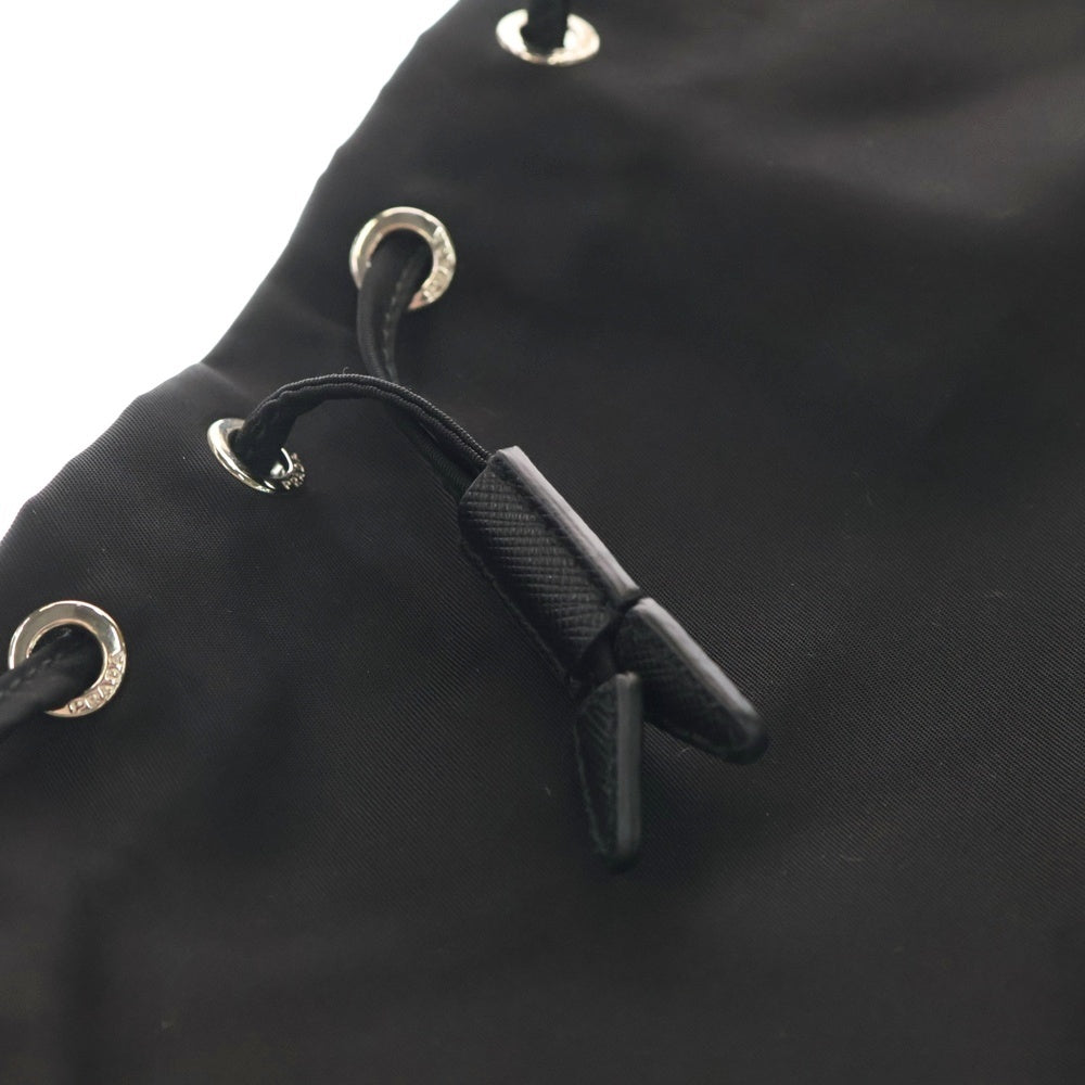 PRADA(プラダ) 巾着ポーチ ケース 小物入れ ミニバッグ ブラック ナイロン テスート シルバー金具