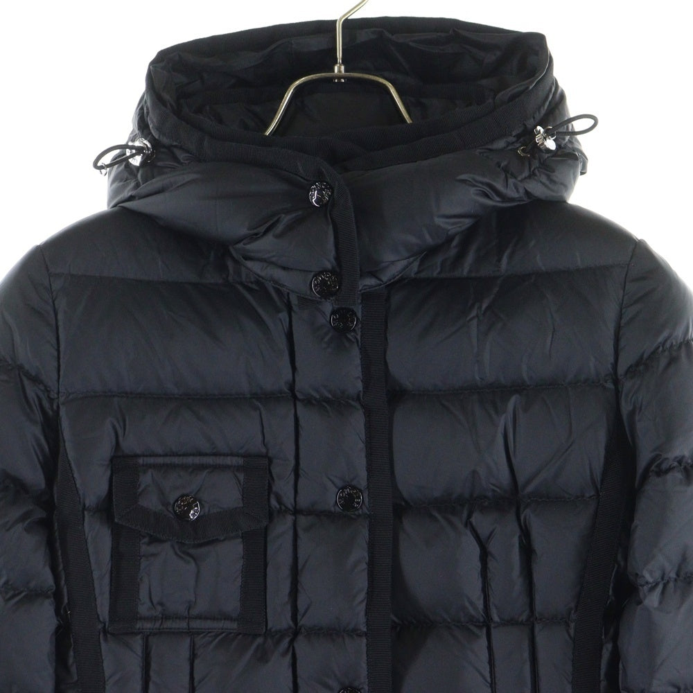 MONCLER(モンクレール) 22AW HERMINE エルミン ワッペンロゴ フーデッド ジップアップ ダウン ロング ジャケット コート ブラック レディース I20931C00042 595FE
