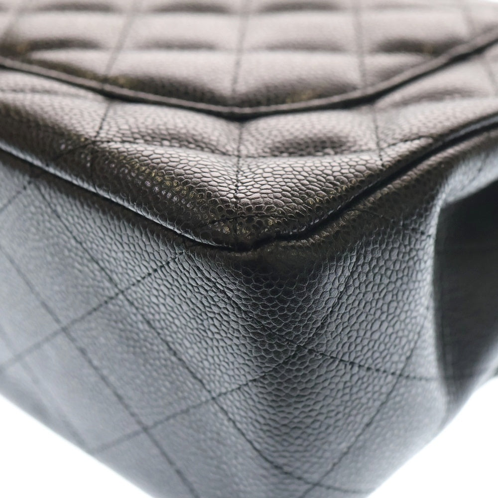 CHANEL(シャネル) デカマトラッセ30 ダブルフラップ ダブルチェーン ショルダーバッグ ブラック キャビアスキン シルバー金具